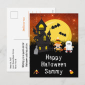 Cartes Pour Fêtes Annuelles Joyeux Halloween Sorcière Fantôme Orange (Devant / Derrière)