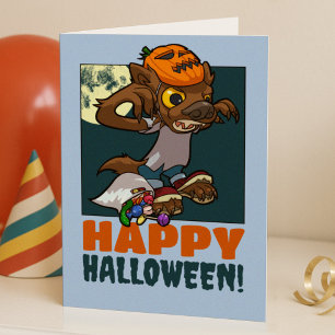 Cartes Pour Fêtes Annuelles Joyeux Halloween ! Trick Ou Treat Little Werewolf