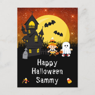 Cartes Pour Fêtes Annuelles Joyeux Halloween Witch Ghost Orange