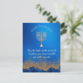 Cartes Pour Fêtes Annuelles joyeux hannukah, marine bleu or menorah (Debout devant)