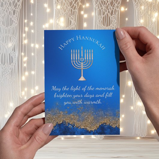 Cartes Pour Fêtes Annuelles joyeux hannukah, marine bleu or menorah