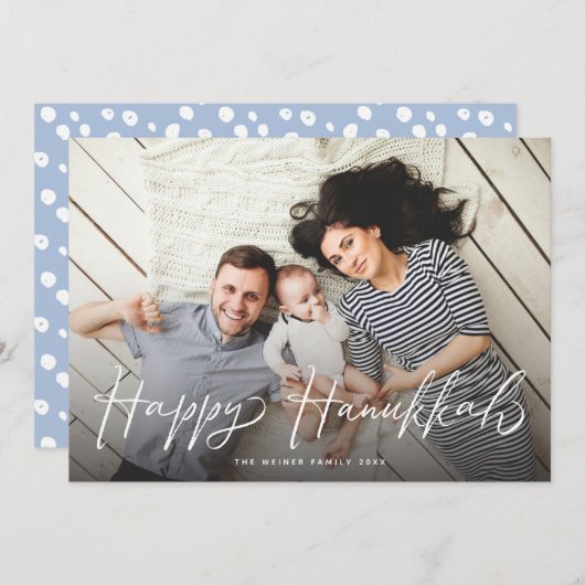 Cartes Pour Fêtes Annuelles Joyeux Hanoukka Brush Script Photo moderne (Devant / Derrière)
