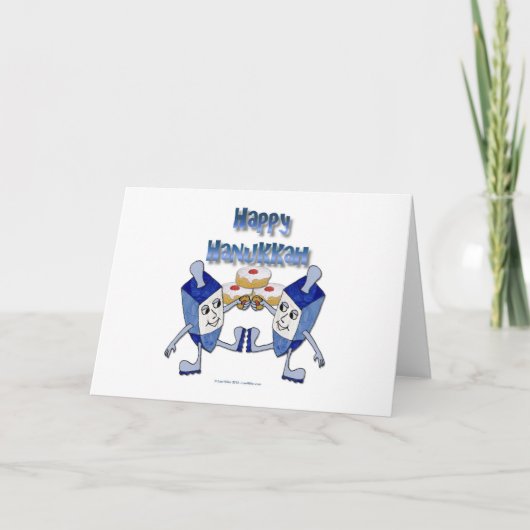Cartes Pour Fêtes Annuelles Joyeux Hanoukka Dancing Dreidels Jelly Doughnut (Devant)
