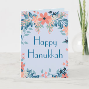 Cartes Pour Fêtes Annuelles Joyeux Hanoukka Floral Blue et rose Floral