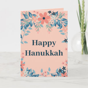 Cartes Pour Fêtes Annuelles Joyeux Hanoukka Floral rose et bleu