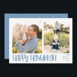 Cartes Pour Fêtes Annuelles Joyeux Hanoukka Jouant 2 Photo<br><div class="desc">carte photo de vacances à Hanoukka. Fonctionnalités, amusant bleu clair et gras manuscrit "Happy Hanoukka" , 2 espaces modèles photo sur l'avant ou la carte, et coordination de superposition enneigée sur support bleu clair de couleur bleue. Lignes de texte Modèles pour votre nom et votre année en couleur bleue correspondante....</div>