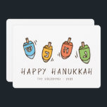 Cartes Pour Fêtes Annuelles Joyeux Hanoukka Modern Dreidel<br><div class="desc">Le design est composé de l'illustration supérieure de Dreidel. Ajouter votre nom,  votre salutation et votre année</div>