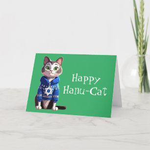 Cartes Pour Fêtes Annuelles Joyeux Hanu-Chat Chat dans un pull de Hanukkah