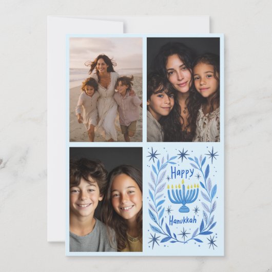 Cartes Pour Fêtes Annuelles JOYEUX HANUKKA Lettre PERSONNALISÉE 3 PHOTOS Dessi (Devant)
