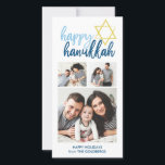 Cartes Pour Fêtes Annuelles Joyeux Hanukkah Modern Script 3 Photo Vacances<br><div class="desc">Célébrez les fêtes avec cette carte photo moderne.</div>