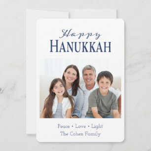 Cartes Pour Fêtes Annuelles Joyeux Hanukkah Paix Amour Lumière Photo Bleu Élég