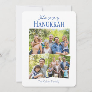 Cartes Pour Fêtes Annuelles Joyeux Hanukkah Photo de famille bleu