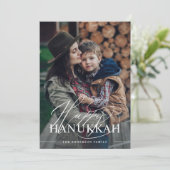 Cartes Pour Fêtes Annuelles Joyeux Hanukkah | Photo de script élégant vert fon (Debout devant)