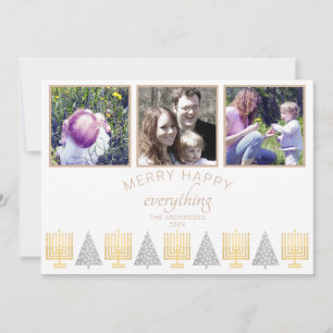 Cartes Pour Fêtes Annuelles Joyeux Happy Tan Simple 3 Photo Collage