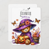 Cartes Pour Fêtes Annuelles Joyeux Helloween Ourson sorcier mignon (Devant / Derrière)