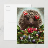 Cartes Pour Fêtes Annuelles Joyeux hérisson de Noël mignon (Devant / Derrière)