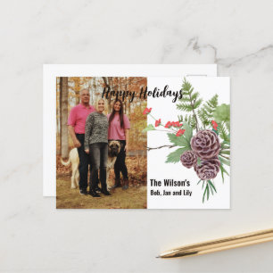 Cartes Pour Fêtes Annuelles Joyeux hiver Floral Rustic Photo PostCard
