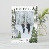Cartes Pour Fêtes Annuelles Joyeux hiver Forêt À feuillage persistant Famille (Debout devant)