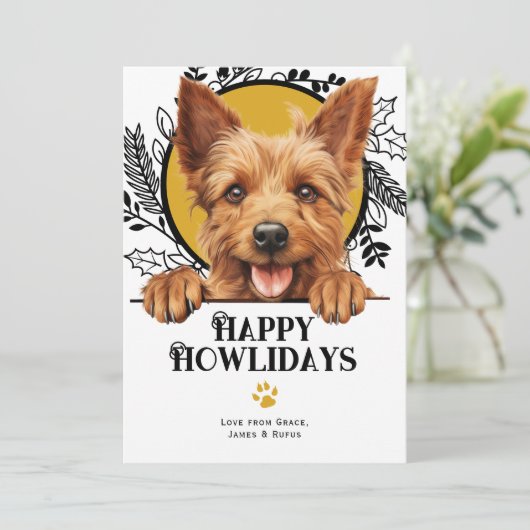 Cartes Pour Fêtes Annuelles Joyeux Howlidays Australian Terrier Dog Christmas (Debout devant)