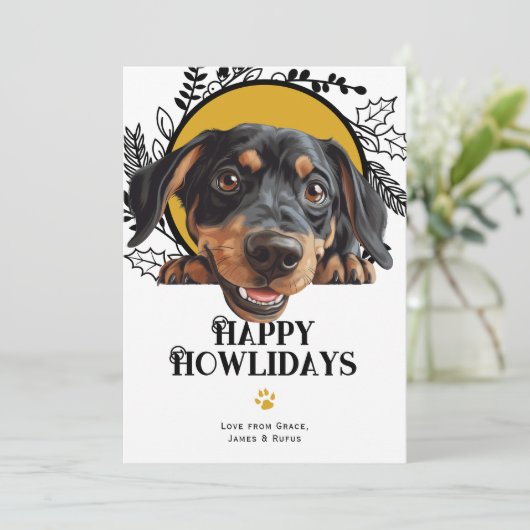 Cartes Pour Fêtes Annuelles Joyeux Howlidays Autrichien Noir et Tan Noël (Debout devant)