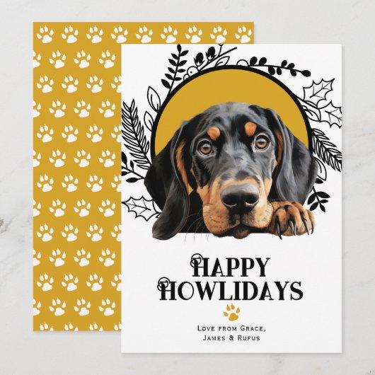 Cartes Pour Fêtes Annuelles Joyeux Howlidays Black Tan Coonhound Chig Noël (Devant / Derrière)
