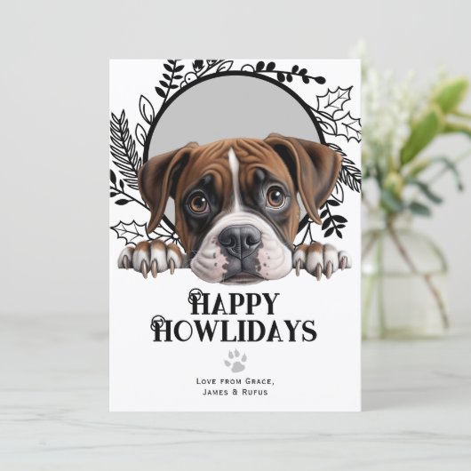Cartes Pour Fêtes Annuelles Joyeux Howlidays Boxer Dog Christmas (Debout devant)