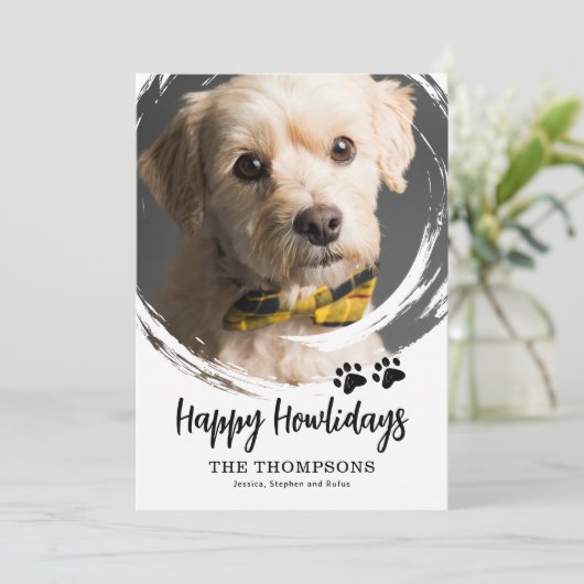 Cartes Pour Fêtes Annuelles Joyeux Howlidays Chien Photo Noël (Debout devant)