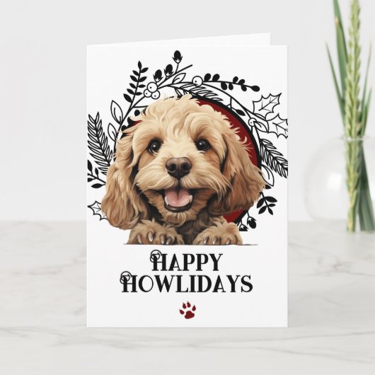 Cartes Pour Fêtes Annuelles Joyeux Howlidays Cockapoo Chien Noël (Devant)
