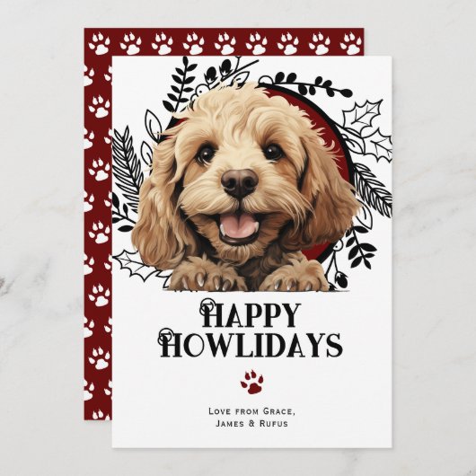 Cartes Pour Fêtes Annuelles Joyeux Howlidays Cockapoo Dog Christmas (Devant / Derrière)