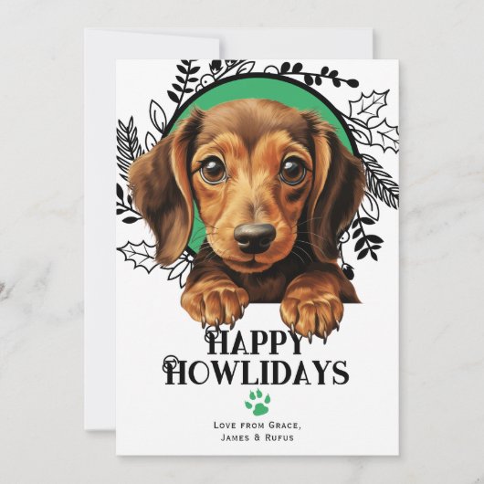 Cartes Pour Fêtes Annuelles Joyeux Howlidays Dachshund Weiner Chien Noël (Devant)