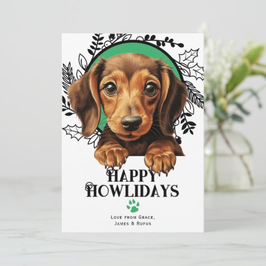 Cartes Pour Fêtes Annuelles Joyeux Howlidays Dachshund Weiner Chien Noël (Debout devant)
