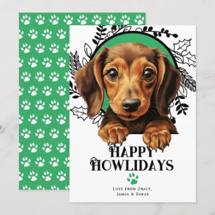 Cartes Pour Fêtes Annuelles Joyeux Howlidays Dachshund Weiner Chien Noël