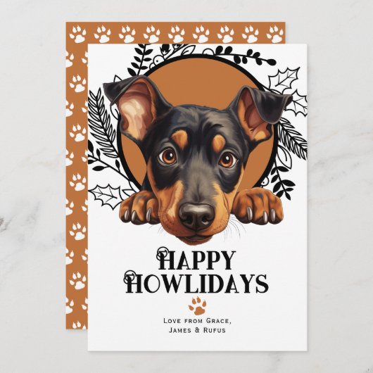 Cartes Pour Fêtes Annuelles Joyeux Howlidays Doberman Pinscher Chien Noël (Devant / Derrière)