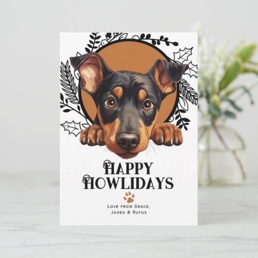 Cartes Pour Fêtes Annuelles Joyeux Howlidays Doberman Pinscher Chien Noël (Debout devant)