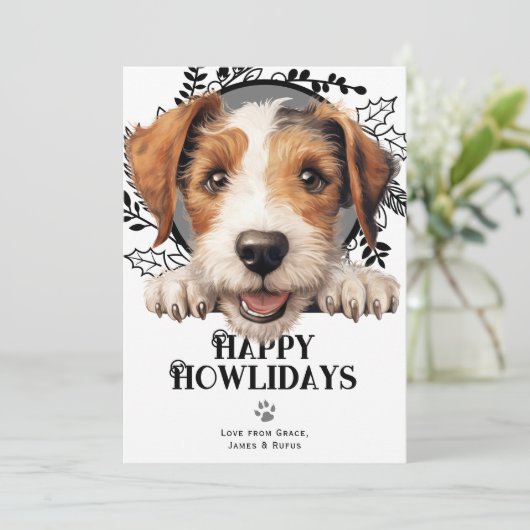 Cartes Pour Fêtes Annuelles Joyeux Howlidays Fil Fox Terrier Chien Noël (Debout devant)