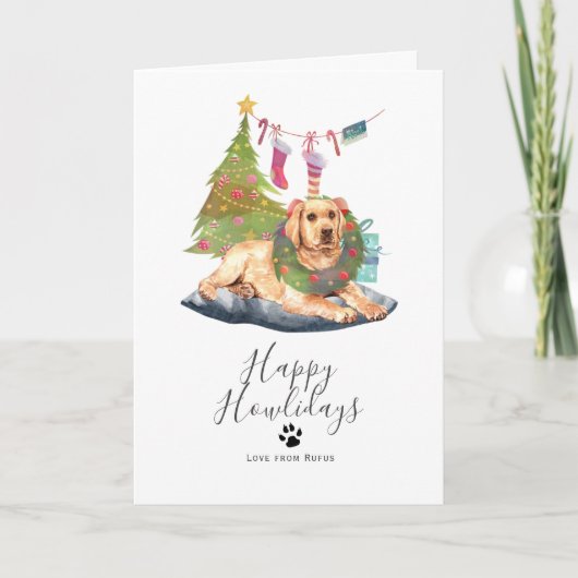 Cartes Pour Fêtes Annuelles Joyeux Howlidays Jaune Labrador Chien Noël (Devant)