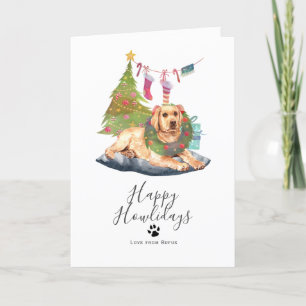 Cartes Pour Fêtes Annuelles Joyeux Howlidays Jaune Labrador Chien Noël
