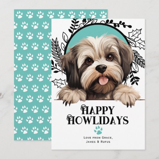 Cartes Pour Fêtes Annuelles Joyeux Howlidays Lhasa Apso Dog Christmas (Devant / Derrière)