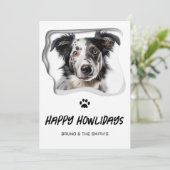 Cartes Pour Fêtes Annuelles Joyeux Howlidays mignon Chien blanc noir Noël (Debout devant)
