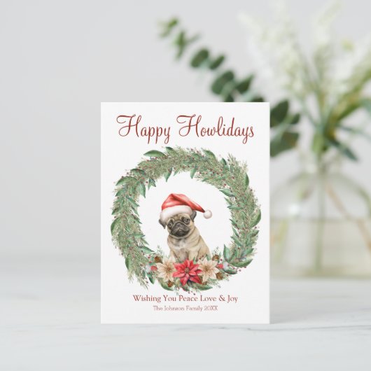 Cartes Pour Fêtes Annuelles Joyeux Howlidays mignon chien Carlin (Debout devant)