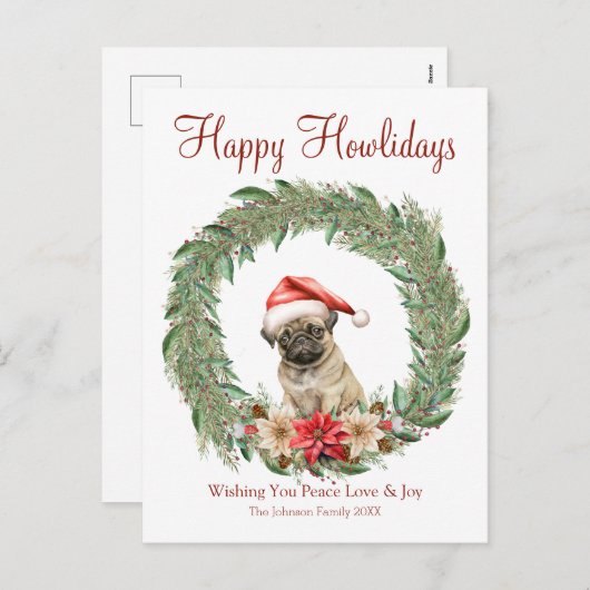 Cartes Pour Fêtes Annuelles Joyeux Howlidays mignon chien Carlin (Devant / Derrière)