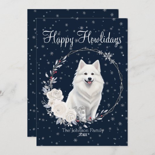 Cartes Pour Fêtes Annuelles Joyeux Howlidays mignon Eskimo Chien américain (Devant / Derrière)