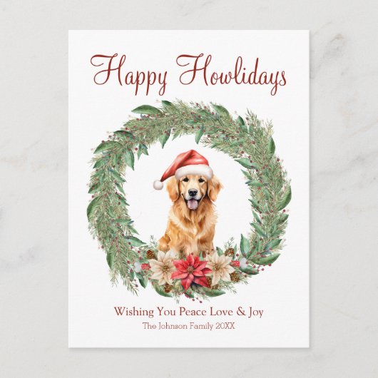 Cartes Pour Fêtes Annuelles Joyeux Howlidays mignon Golden Retriever Chien (Devant)