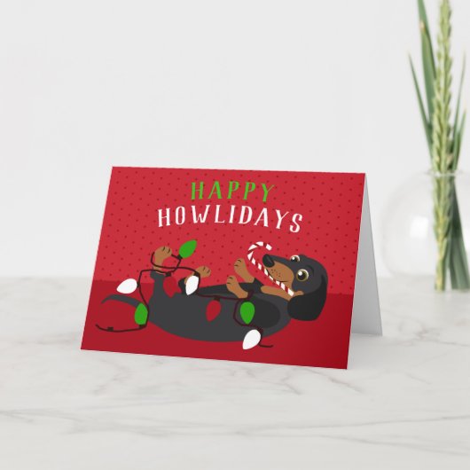 Cartes Pour Fêtes Annuelles Joyeux HOWLidays Mignon Teckel Noël (Devant)