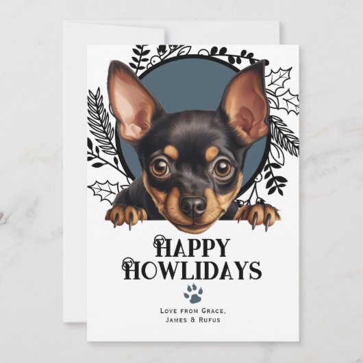 Cartes Pour Fêtes Annuelles Joyeux Howlidays Miniature Pinscher Chien Noël (Devant)