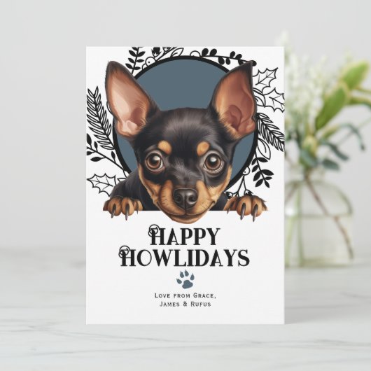 Cartes Pour Fêtes Annuelles Joyeux Howlidays Miniature Pinscher Chien Noël (Debout devant)
