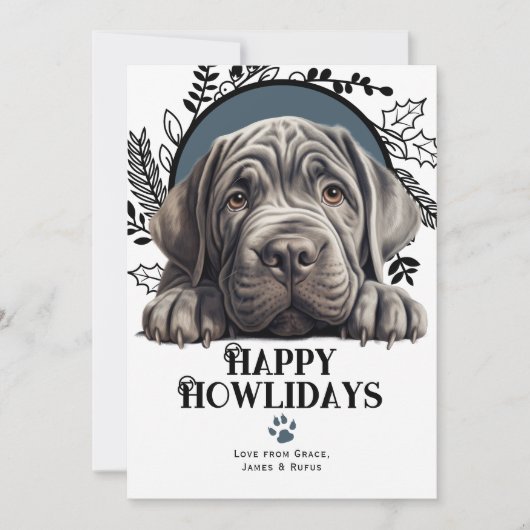 Cartes Pour Fêtes Annuelles Joyeux Howlidays Napolitan Mastiff Chien Noël (Devant)