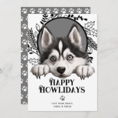 Cartes Pour Fêtes Annuelles Joyeux Howlidays Noël de Chien Husky Sibérien (Devant / Derrière)