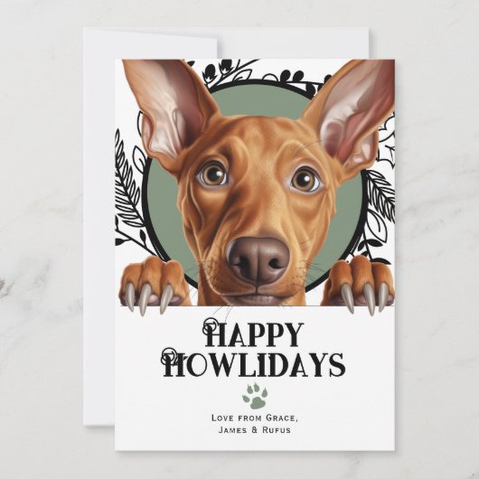 Cartes Pour Fêtes Annuelles Joyeux Howlidays Pharaoh Hound Dog Noël (Devant)