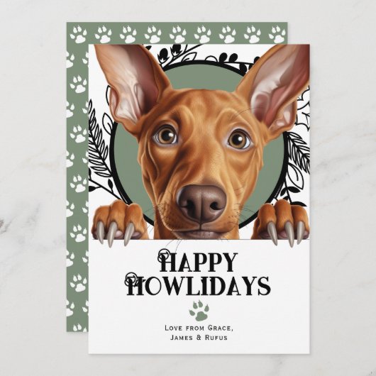 Cartes Pour Fêtes Annuelles Joyeux Howlidays Pharaoh Hound Dog Noël (Devant / Derrière)